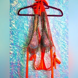 NWOT Orange Rhinestone Show Stopper Bikini